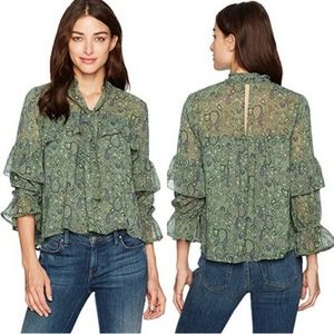 Lucky Brand green paisley ruffle blouse size 2X